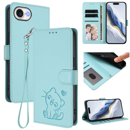 Embossed Heart Cat Leather Phone Case with Hand Strap