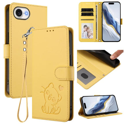 Embossed Heart Cat Leather Phone Case with Hand Strap