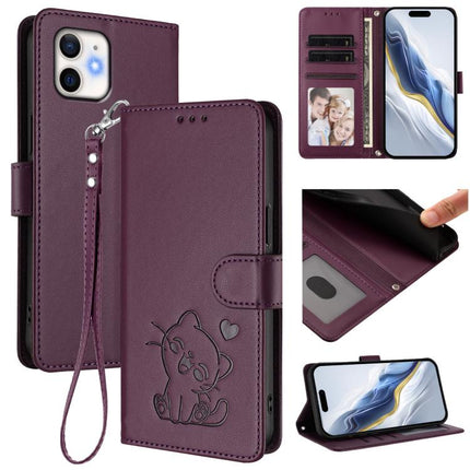 Embossed Heart Cat Leather Phone Case with Hand Strap, For iPhone 12 Pro Max, For iPhone 12 mini