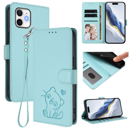 Embossed Heart Cat Leather Phone Case with Hand Strap, For iPhone 11 Pro Max, For iPhone 11