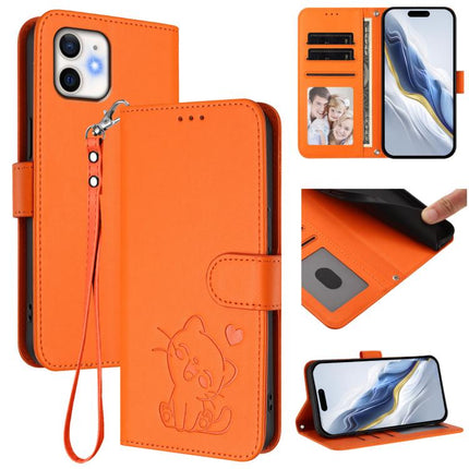 Embossed Heart Cat Leather Phone Case with Hand Strap, For iPhone 11 Pro Max, For iPhone 11