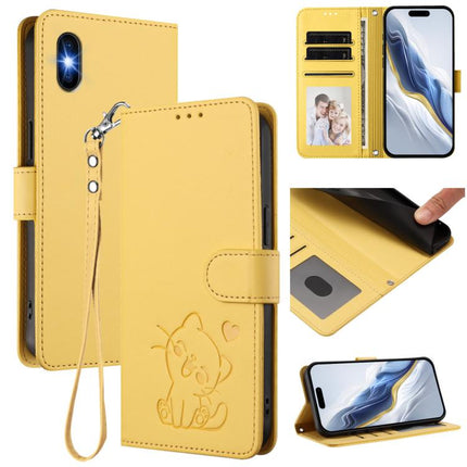 Embossed Heart Cat Leather Phone Case with Hand Strap, For iPhone 11 Pro, For iPhone X / XS