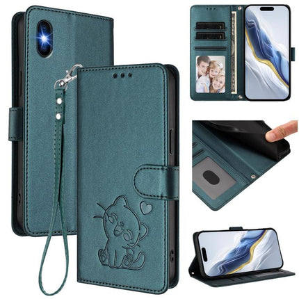 Embossed Heart Cat Leather Phone Case with Hand Strap, For iPhone 11 Pro, For iPhone X / XS