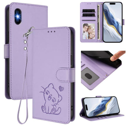 Embossed Heart Cat Leather Phone Case with Hand Strap, For iPhone XR, For iPhone XS Max