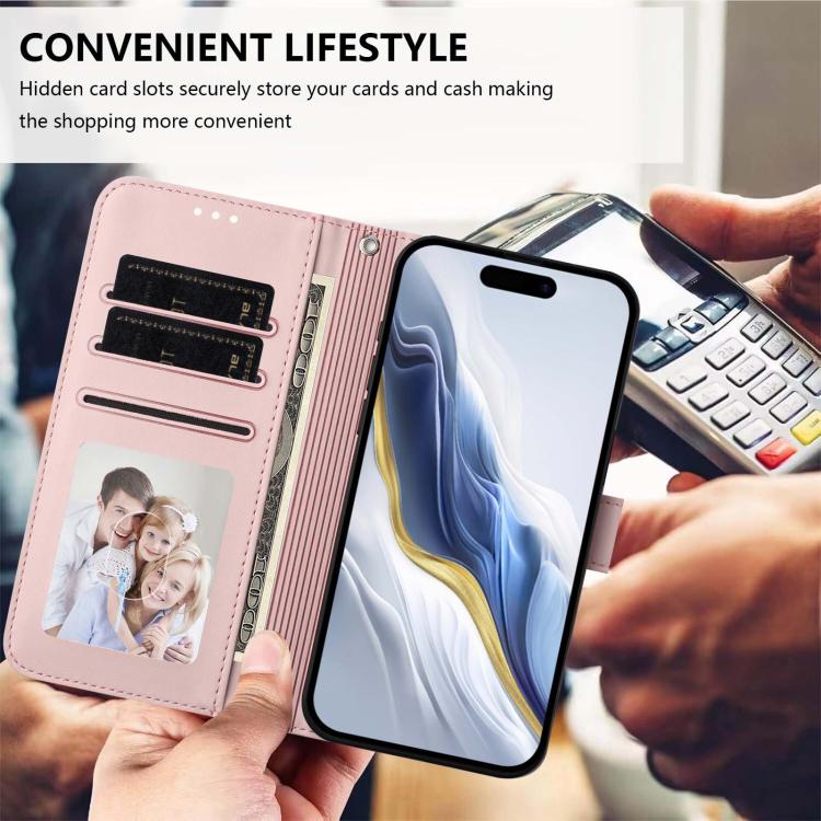 Embossed Heart Cat Leather Phone Case with Hand Strap