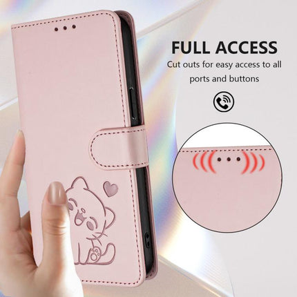 Embossed Heart Cat Leather Phone Case with Hand Strap, For iPhone 14 Pro Max, For iPhone 7 / 8 / SE 2022