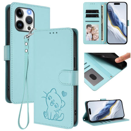 Embossed Heart Cat Leather Phone Case with Hand Strap, For iPhone 14 Pro Max, For iPhone 7 / 8 / SE 2022