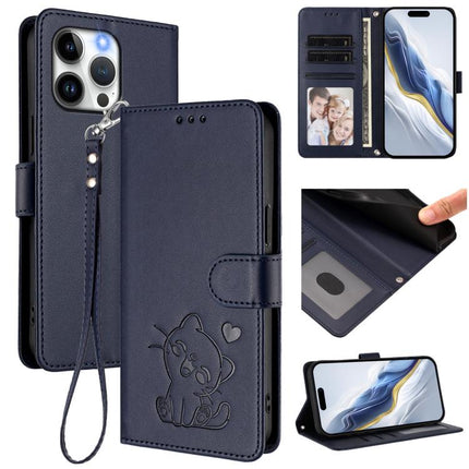 Embossed Heart Cat Leather Phone Case with Hand Strap, For iPhone 14 Pro Max, For iPhone 7 / 8 / SE 2022