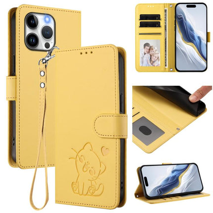Embossed Heart Cat Leather Phone Case with Hand Strap, For iPhone 13 Pro Max, For iPhone 13 Pro