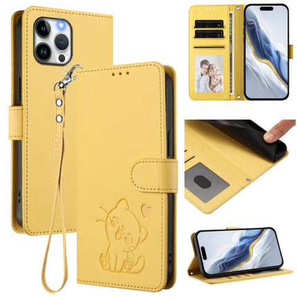 Embossed Heart Cat Leather Phone Case with Hand Strap, For iPhone 12 Pro Max, For iPhone 12 mini