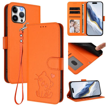 Embossed Heart Cat Leather Phone Case with Hand Strap, For iPhone 12 Pro Max, For iPhone 12 mini