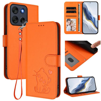 Embossed Heart Cat Leather Phone Case with Hand Strap, For Motorola Moto G86 5G, For Motorola Moto G56 5G