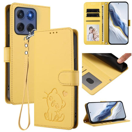 Embossed Heart Cat Leather Phone Case with Hand Strap, For Motorola Edge 60 Pro, For Motorola Edge 60 Fusion