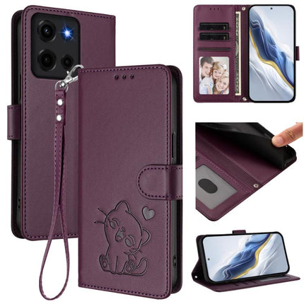 Embossed Heart Cat Leather Phone Case with Hand Strap, For Motorola Moto G05 / E15, For Motorola Moto G 5G 2025