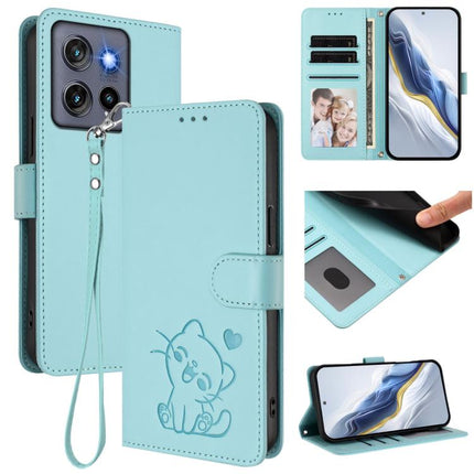Embossed Heart Cat Leather Phone Case with Hand Strap, For Motorola Moto G Play 2025, For Motorola Moto Thinkphone 25