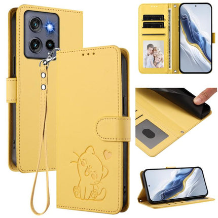 Embossed Heart Cat Leather Phone Case with Hand Strap, For Motorola Moto G Play 2025, For Motorola Moto Thinkphone 25