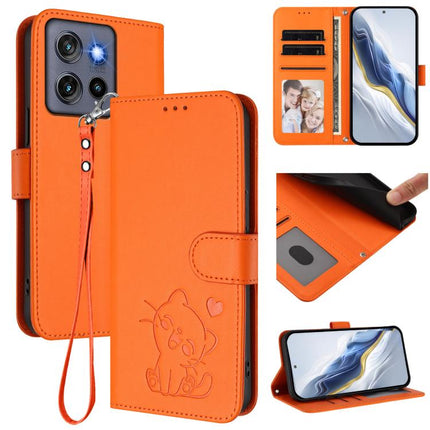 Embossed Heart Cat Leather Phone Case with Hand Strap, For Motorola Moto G Play 2025, For Motorola Moto Thinkphone 25