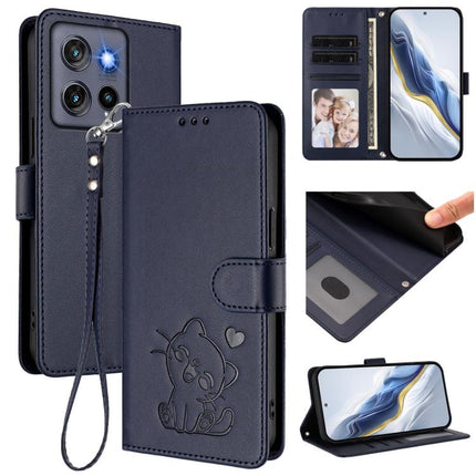 Embossed Heart Cat Leather Phone Case with Hand Strap, For Motorola Moto G Play 2025, For Motorola Moto Thinkphone 25