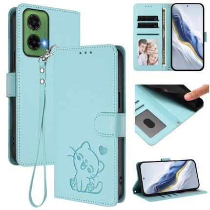 Embossed Heart Cat Leather Phone Case with Hand Strap, For Motorola Moto G35 5G, For Motorola Moto G55 5G
