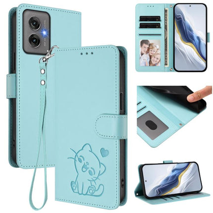 Embossed Heart Cat Leather Phone Case with Hand Strap, For Motorola Moto G35 5G, For Motorola Moto G55 5G