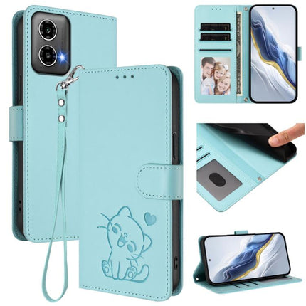Embossed Heart Cat Leather Phone Case with Hand Strap, For Motorola Moto G34 5G / G45 5G, For Motorola Edge 50 5G