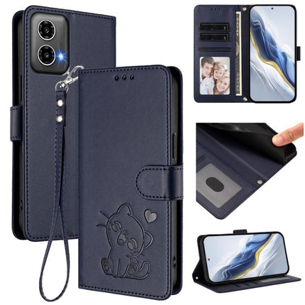 Embossed Heart Cat Leather Phone Case with Hand Strap, For Motorola Moto G34 5G / G45 5G, For Motorola Edge 50 5G