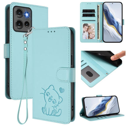 Embossed Heart Cat Leather Phone Case with Hand Strap, For Motorola Moto G34 5G / G45 5G, For Motorola Edge 50 5G