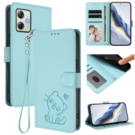 Embossed Heart Cat Leather Phone Case with Hand Strap, For Motorola Moto G64 / G54 India, For Motorola Edge 50 Fusion 5G