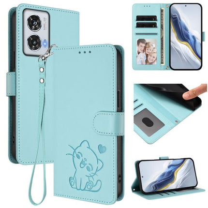 Embossed Heart Cat Leather Phone Case with Hand Strap, For Motorola Moto G64 / G54 India, For Motorola Edge 50 Fusion 5G