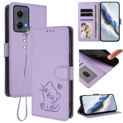 Embossed Heart Cat Leather Phone Case with Hand Strap, For Motorola Moto G85 5G, For Motorola Edge 5G 2024