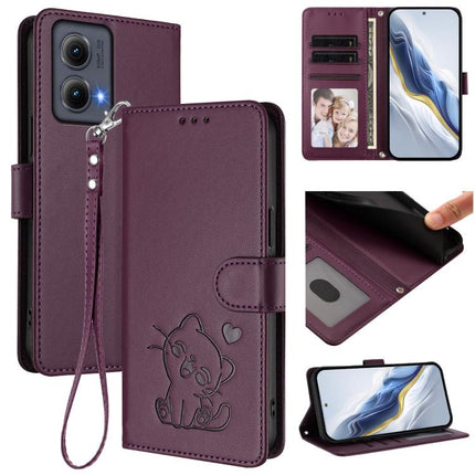 Embossed Heart Cat Leather Phone Case with Hand Strap, For Motorola Moto G85 5G, For Motorola Edge 5G 2024
