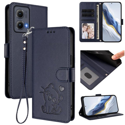 Embossed Heart Cat Leather Phone Case with Hand Strap, For Motorola Moto G85 5G, For Motorola Edge 5G 2024