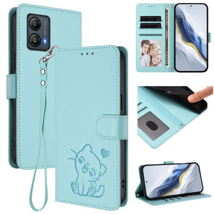 Embossed Heart Cat Leather Phone Case with Hand Strap, For Motorola Moto G53 5G / G13 4G, For Motorola Edge 50 Ultra 5G