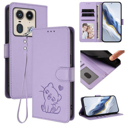 Embossed Heart Cat Leather Phone Case with Hand Strap, For Motorola Moto G53 5G / G13 4G, For Motorola Edge 50 Ultra 5G