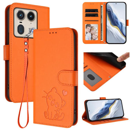 Embossed Heart Cat Leather Phone Case with Hand Strap, For Motorola Moto G53 5G / G13 4G, For Motorola Edge 50 Ultra 5G