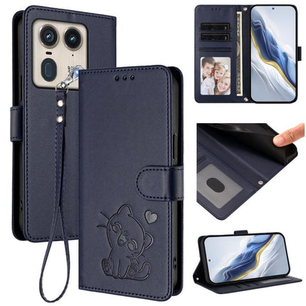 Embossed Heart Cat Leather Phone Case with Hand Strap, For Motorola Moto G53 5G / G13 4G, For Motorola Edge 50 Ultra 5G