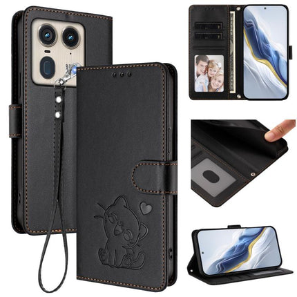 Embossed Heart Cat Leather Phone Case with Hand Strap, For Motorola Moto G53 5G / G13 4G, For Motorola Edge 50 Ultra 5G