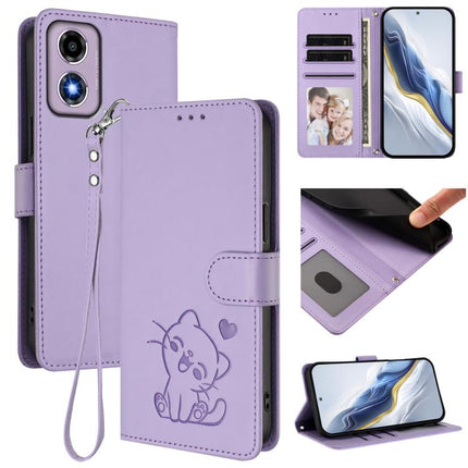 Embossed Heart Cat Leather Phone Case with Hand Strap, For Motorola Moto E14 4G / G04 4G, For Motorola Edge 50 Pro 5G