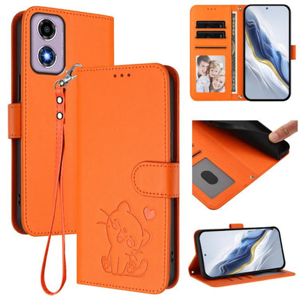Embossed Heart Cat Leather Phone Case with Hand Strap, For Motorola Moto E14 4G / G04 4G, For Motorola Edge 50 Pro 5G