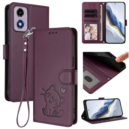Embossed Heart Cat Leather Phone Case with Hand Strap, For Motorola Moto E14 4G / G04 4G, For Motorola Edge 50 Pro 5G