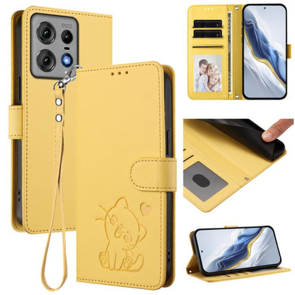 Embossed Heart Cat Leather Phone Case with Hand Strap, For Motorola Moto E14 4G / G04 4G, For Motorola Edge 50 Pro 5G