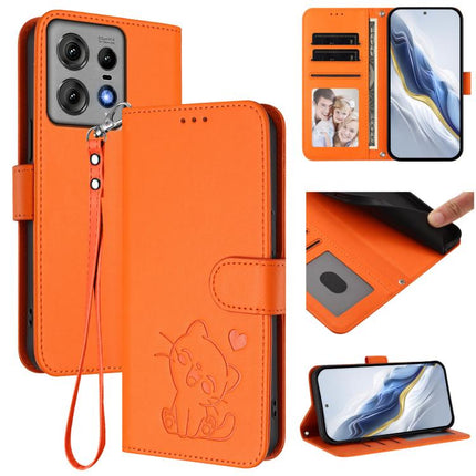 Embossed Heart Cat Leather Phone Case with Hand Strap, For Motorola Moto E14 4G / G04 4G, For Motorola Edge 50 Pro 5G