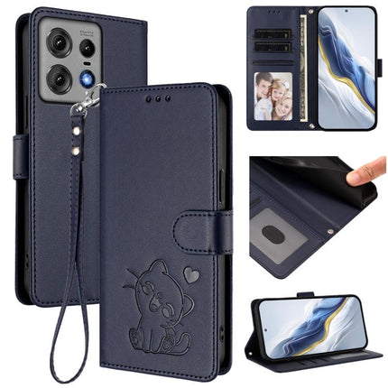 Embossed Heart Cat Leather Phone Case with Hand Strap, For Motorola Moto E14 4G / G04 4G, For Motorola Edge 50 Pro 5G