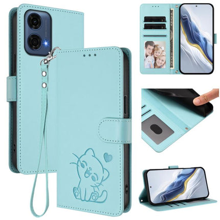 Embossed Heart Cat Leather Phone Case with Hand Strap, For Motorola Moto G24 Power 4G India, For Motorola Moto G Play 4G 2024