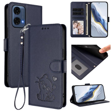 Embossed Heart Cat Leather Phone Case with Hand Strap, For Motorola Moto G24 Power 4G India, For Motorola Moto G Play 4G 2024
