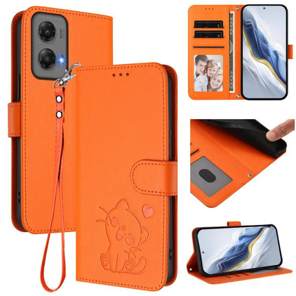 Embossed Heart Cat Leather Phone Case with Hand Strap, For Motorola Moto G Stylus 5G 2024, For Motorola Moto G Play 5G 2024