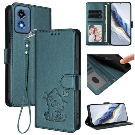 Embossed Heart Cat Leather Phone Case with Hand Strap, For Motorola Moto G Stylus 5G 2024, For Motorola Moto G Play 5G 2024