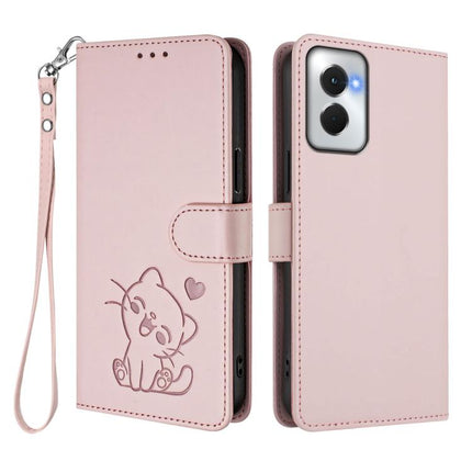 Embossed Heart Cat Leather Phone Case with Hand Strap, For Motorola Moto G Power 2024, For Motorola Edge 40 5G / Edge 2023