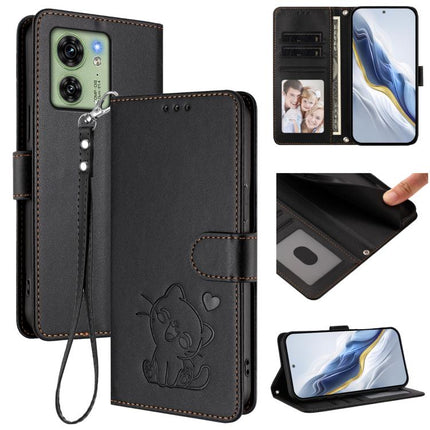 Embossed Heart Cat Leather Phone Case with Hand Strap, For Motorola Moto G Power 2024, For Motorola Edge 40 5G / Edge 2023