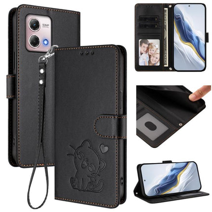 Embossed Heart Cat Leather Phone Case with Hand Strap, For Motorola Edge 40 Neo 5G, For Motorola Moto G Stylus 2023 4G